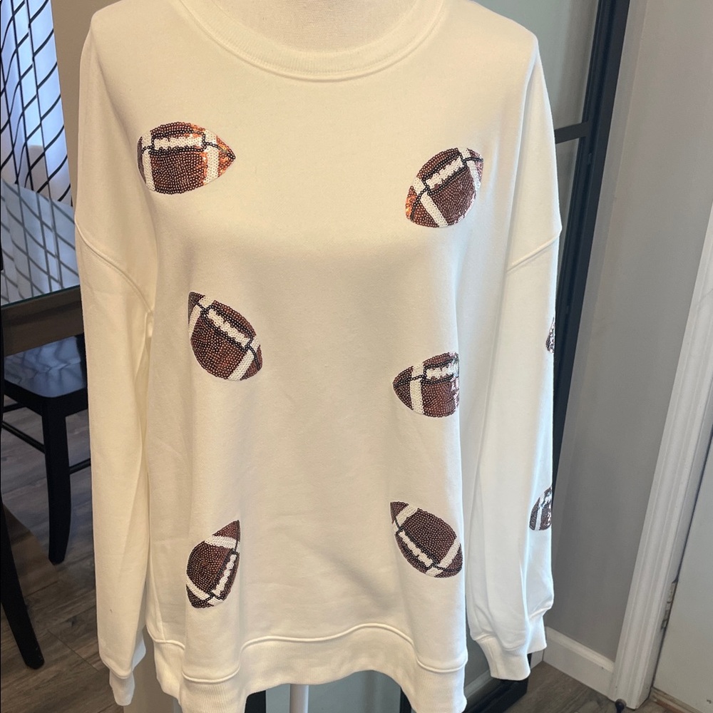 New With Tags…Boutique  White Sequin Football Sweatshirt